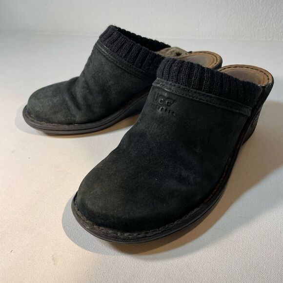 Ugg Gael black Suede Wedge Clogs Slip On Shearling Lined Size US 8 - Picture 7 of 10